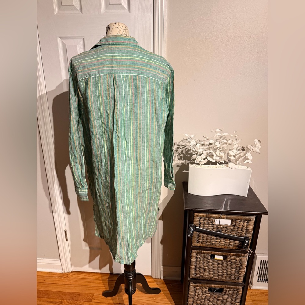 NWOT Frank & Eileen Hunter Stripe Step Hem Linen & Cotton Shirtdress colorful L - Picture 4 of 9